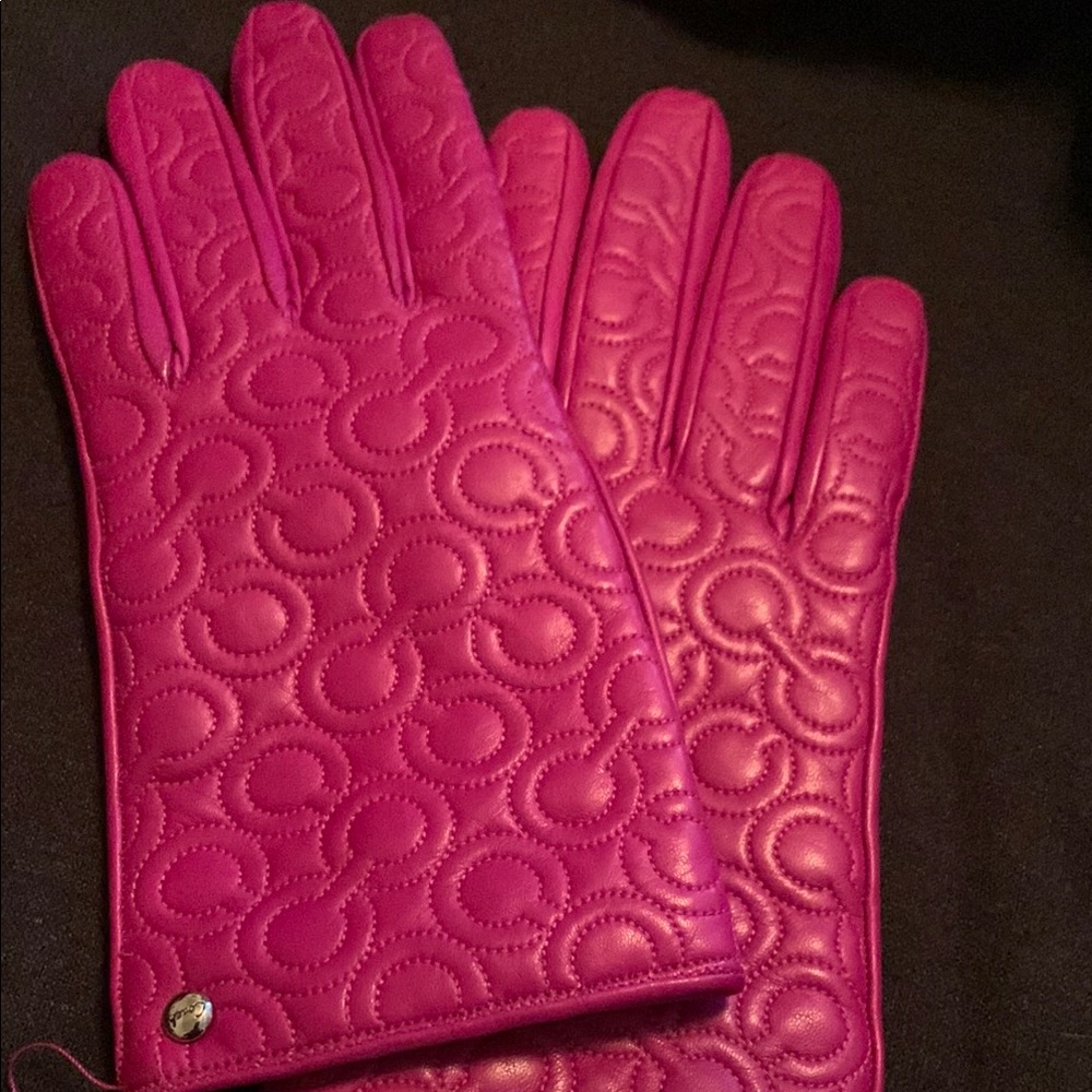 Coach Pink Leather Gloves with Quilted Design